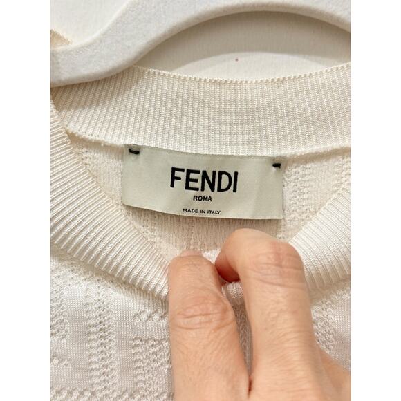 Fendi FF-Jacquard Short Sleeve Knit T-Shirt Mini Dress Cream Womens 42 IT / US 6 - Picture 4 of 7